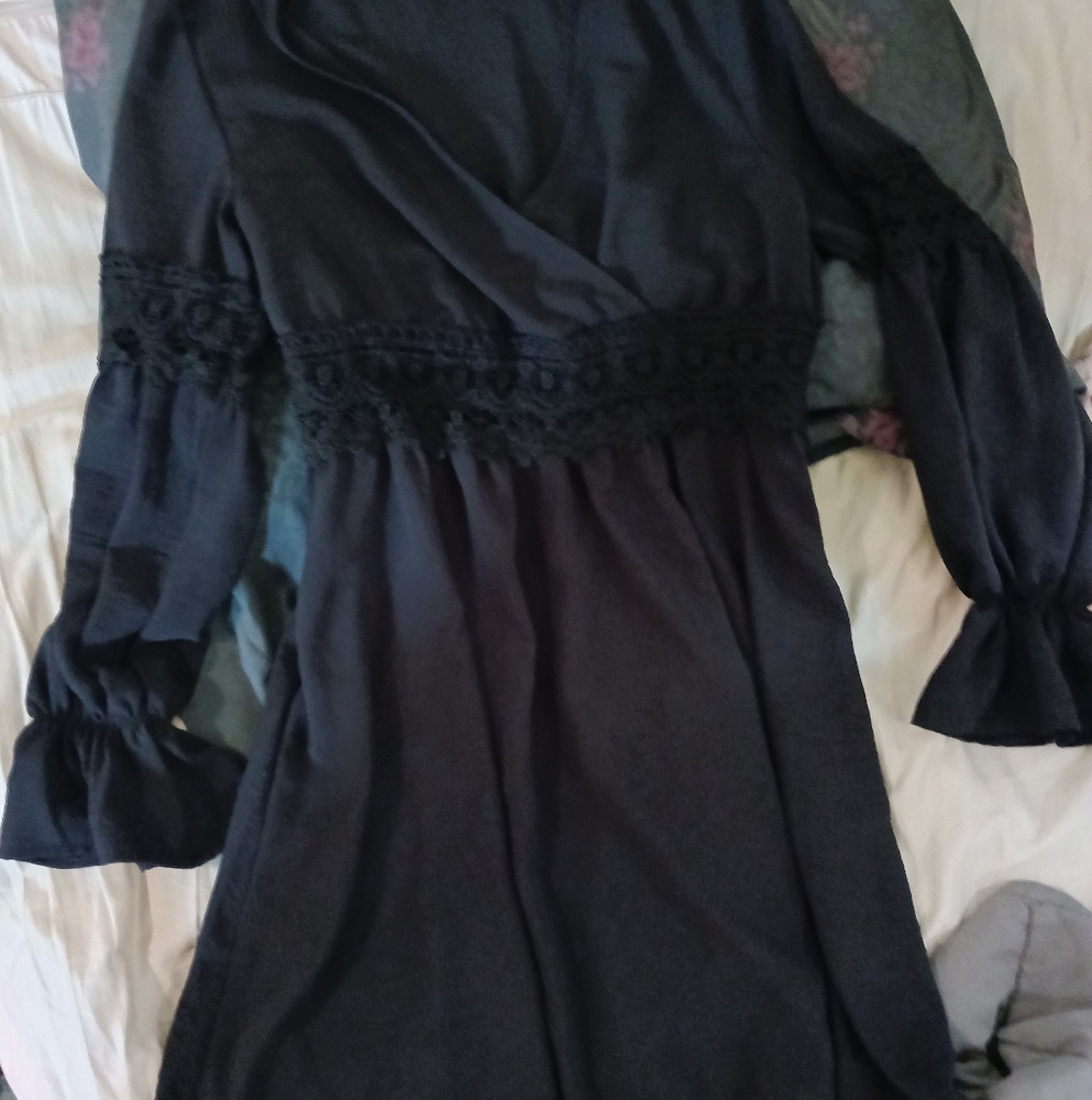 SHEIN Black One Shoulder Dress with Lace Detail